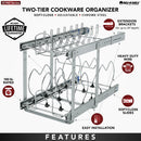 REV A SHELF : Two-Tier Steel Wire Pullout Cookware Cabinet Organizer w/ Soft-Close