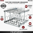 REV A SHELF : Two-Tier Steel Wire Pullout Cookware Cabinet Organizer w/ Soft-Close