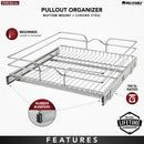 REV A SHELF : Single-Tier Bottom Mount Pullout Steel Wire Organizer