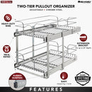 REV A SHELF : Two-Tier Bottom Mount Pullout Steel Wire Organizer