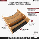 REV A SHELF Craftsman Collection Solid Wood Adjustable Deep Drawer Divider Insert w/ Black Accents for Base Cabinet Drawers