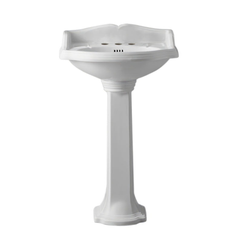 Whitehaus Isabella Collection Traditional Pedestal with an Integrated small oval bowl, widespread Faucet Drilling,Backsplash, Dual Soap Ledges, Decorative Trim and Overflow