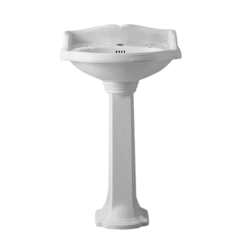 Whitehaus Isabella Collection Traditional Pedestal with an Integrated small oval bowl, Single Hole Faucet Drilling,Backsplash, Dual Soap Ledges, Decorative Trim and Overflow