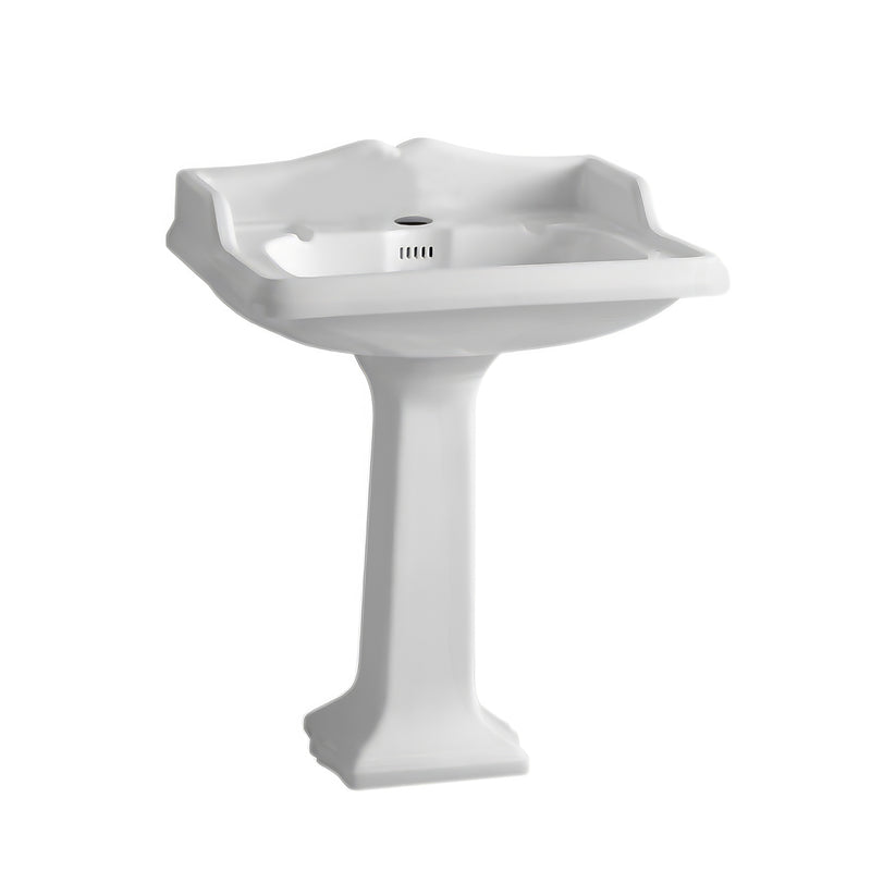 Whitehaus Isabella Collection Traditional Pedestal with an Integrated large Rectangular Bowl, Single Hole Faucet Drilling, Backsplash, Dual Soap Ledges, Decorative Trim and Overflow