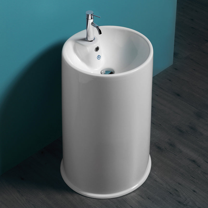 Whitehaus Britannia Freestanding Cylindrical Shaped Bathroom Basin with Single Faucet Hole Drill