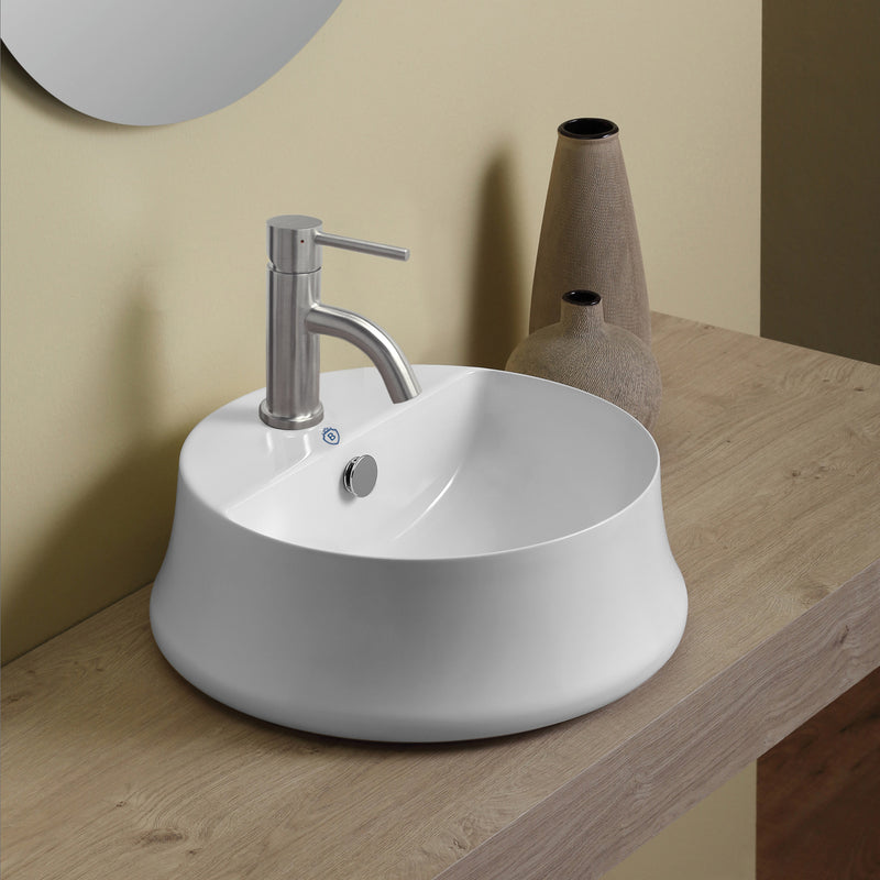 Whitehaus Britannia Round Above Mount Basin with Single Faucet Hole Drill