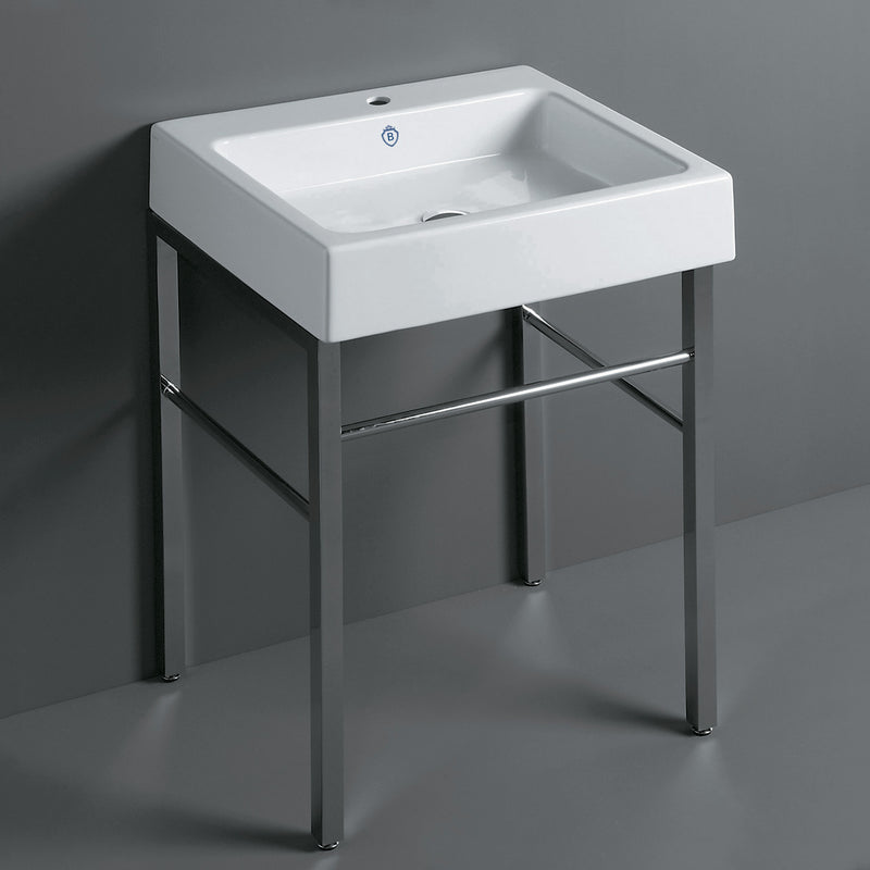 Whitehaus Britannia Rectangular Sink Console with Front Towel Bar and Single Faucet Hole Drill