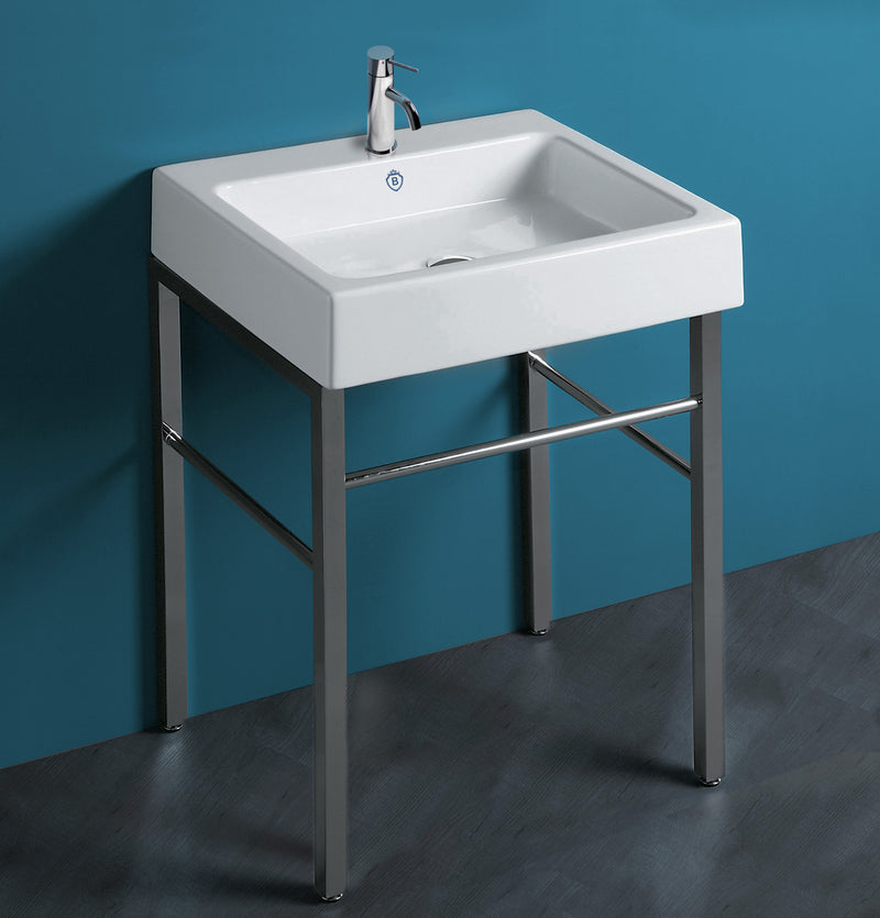 Whitehaus Britannia Rectangular Sink Console with Front Towel Bar and Single Faucet Hole Drill