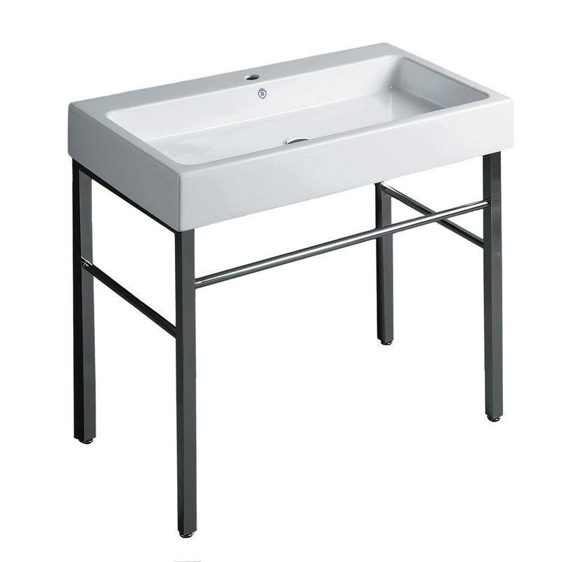 Whitehaus Britannia Large Rectangular Sink Console with Front Towel Bar and Single Faucet Hole Drill