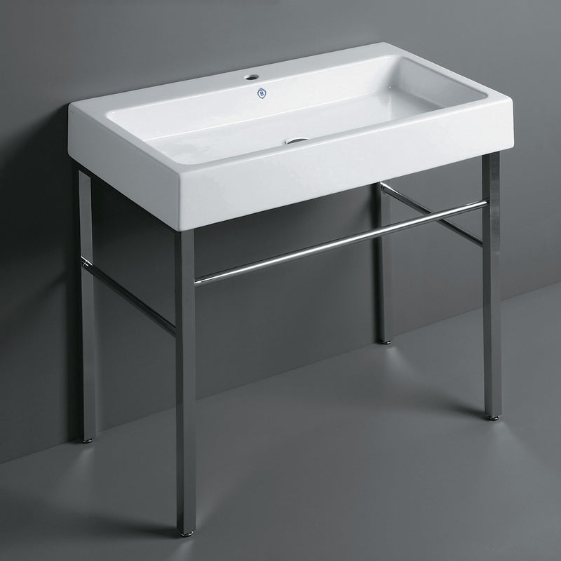 Whitehaus Britannia Large Rectangular Sink Console with Front Towel Bar and Single Faucet Hole Drill