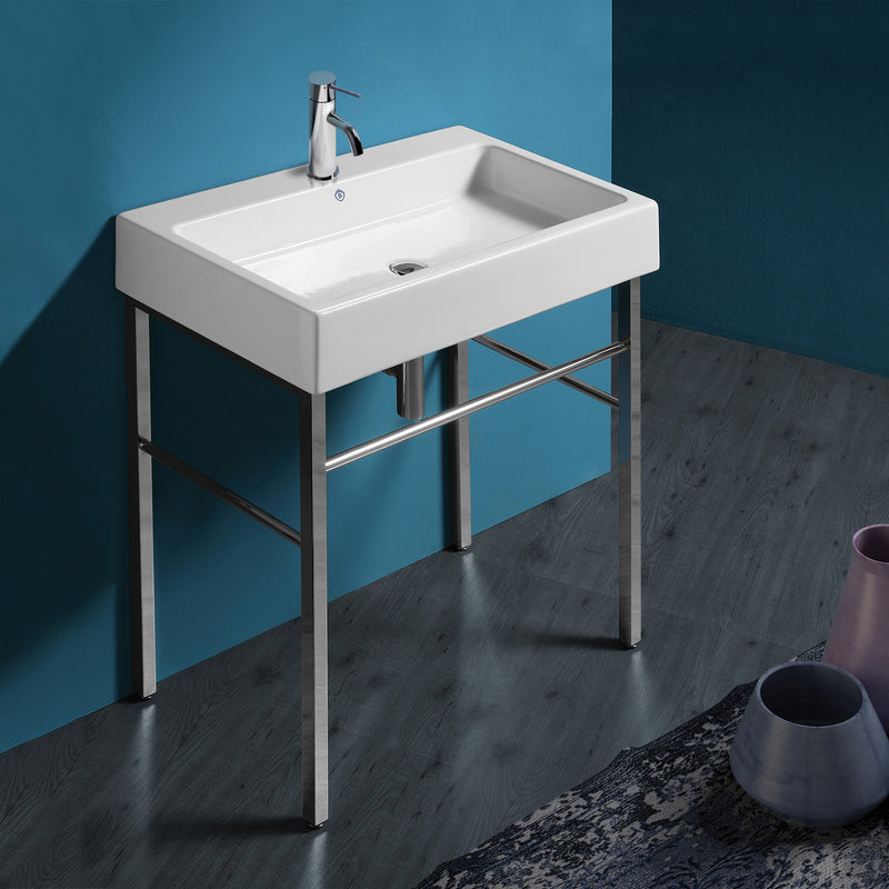 Whitehaus Britannia Large Rectangular Sink Console with Front Towel Bar and Single Faucet Hole Drill