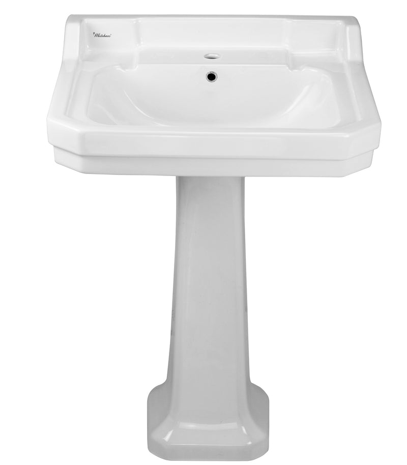 Whitehaus Isabella Collection Traditional Pedestal with Integrated Large Rectangular Bowl, Backsplash, Dual Soap Ledges, Decorative Trim and Overflow