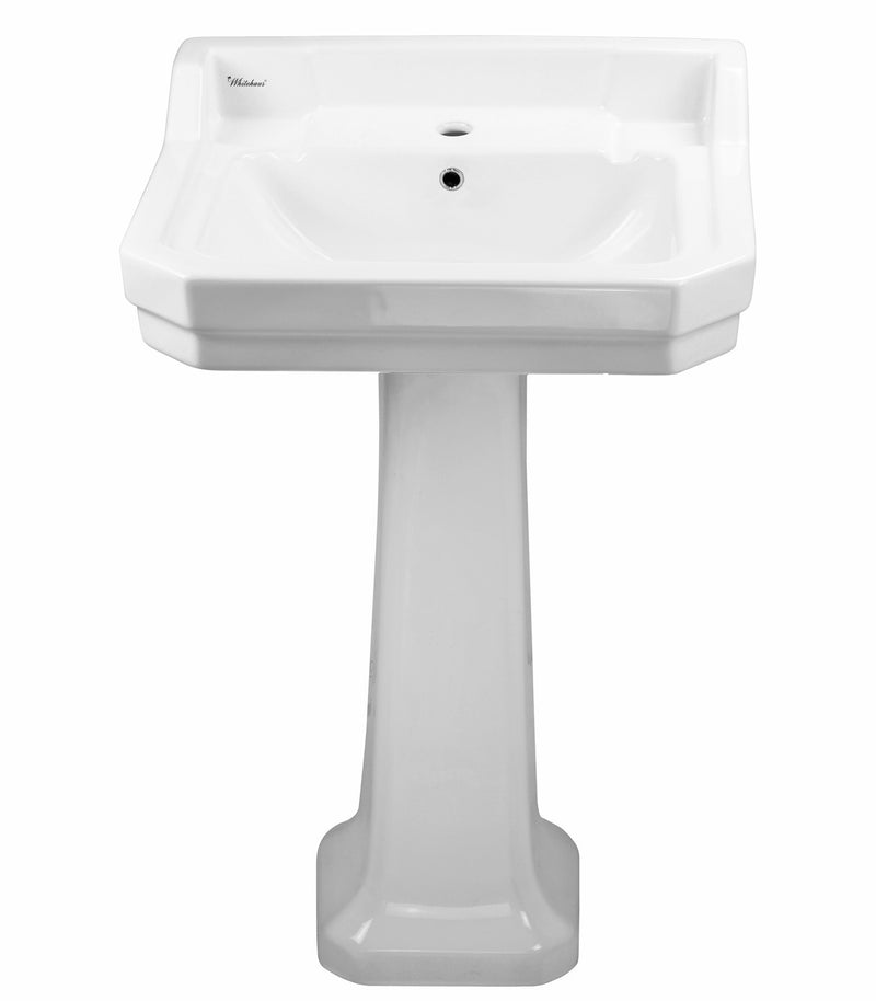 Whitehaus Isabella Collection Traditional Pedestal with Integrated Rectangular Bowl, Backsplash, Dual Soap Ledges, Decorative Trim and Overflow