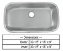 Intrepid, 16 Gauge 32x18x9 Large Single Undermount