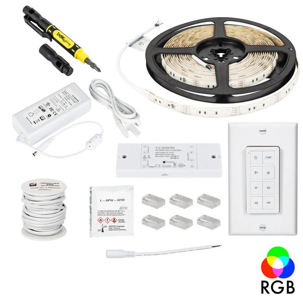 Hardware Resources Task Lighting LED Kit 16 Ft. 130 Lumens/Ft.. 12-volt Accent Output Multi-Color RGB Wireless Controller Tape Light Kit, 1 Zone 1 Area