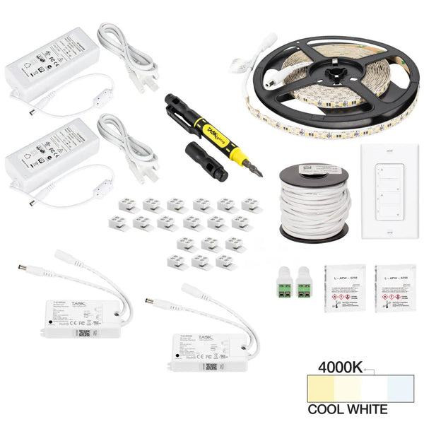 Hardware Resources 16 Ft. 225 Lumens/Ft.. 12-volt Standard Output Quattro Wireless Controller Tape Light Kit, 1 Zone 1 Area, SoFt. White 3000K (Copy)