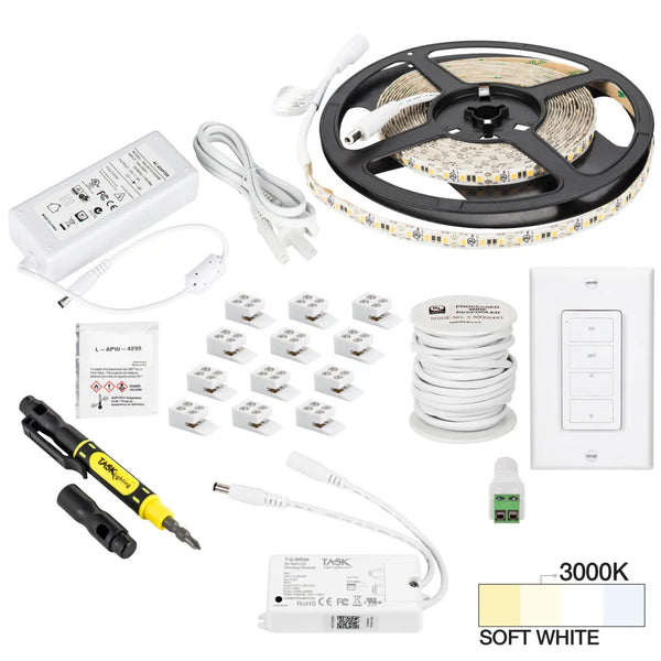 Hardware Resources 16 Ft. 225 Lumens/Ft.. 12-volt Standard Output Quattro Wireless Controller Tape Light Kit, 1 Zone 1 Area, SoFt. White 3000K