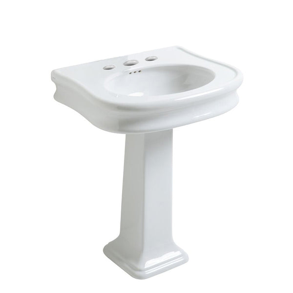 Whitehaus Isabella Collection Traditional Pedestal Sink with Integrated Oval Bowl, Seamless Rounded Decorative Trim, Rear Overflow and Widespread Faucet Drill