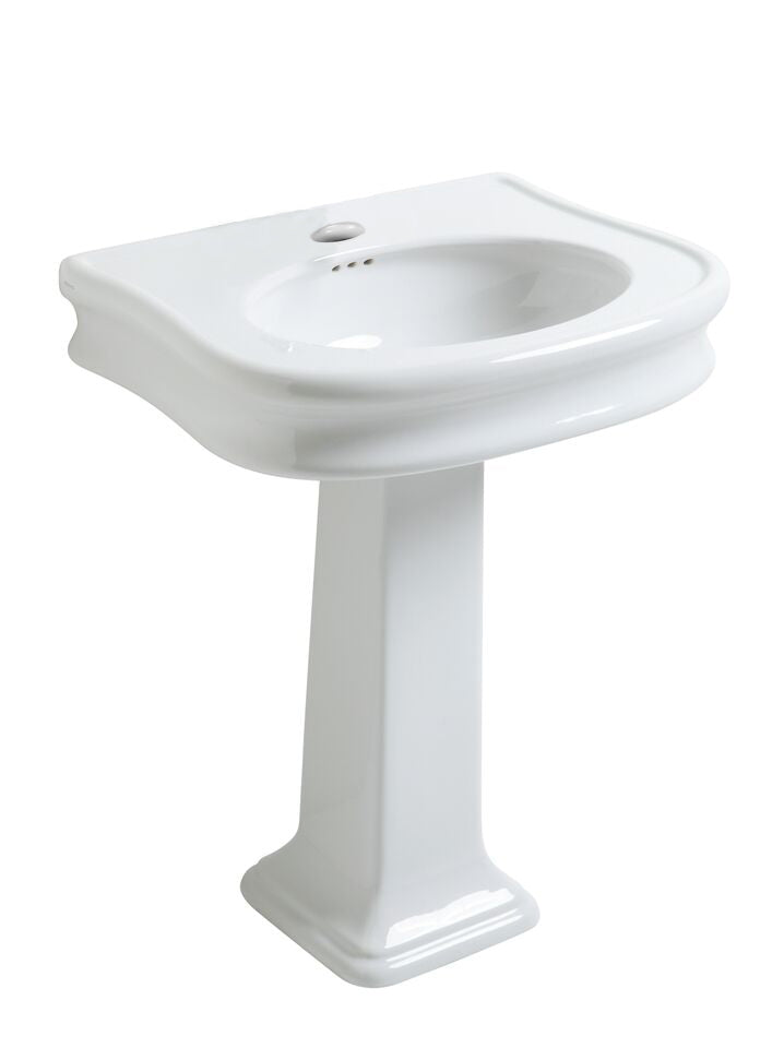 Whitehaus Isabella Collection Traditional Pedestal Sink with Integrated Oval Bowl, Seamless Rounded Decorative Trim, Rear Overflow and Single Hole Faucet Drill