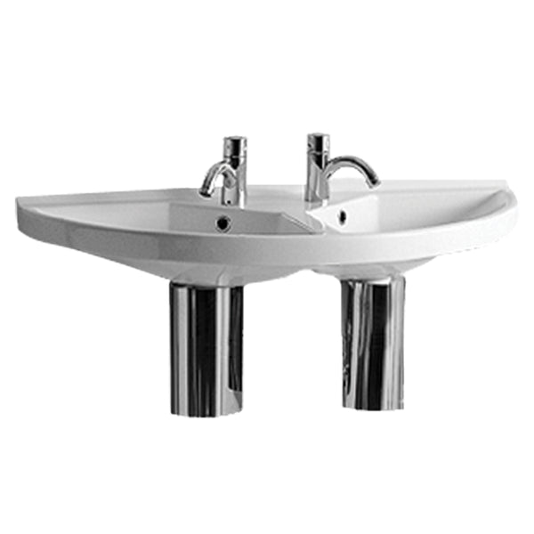 Whitehaus Isabella Collection Large U-Shaped Wall Mount Double Basin with Chrome Overflows