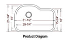 Lancer, 18 Gauge 31-1/2x21-1/4x9 70/30 Style Single Undermount