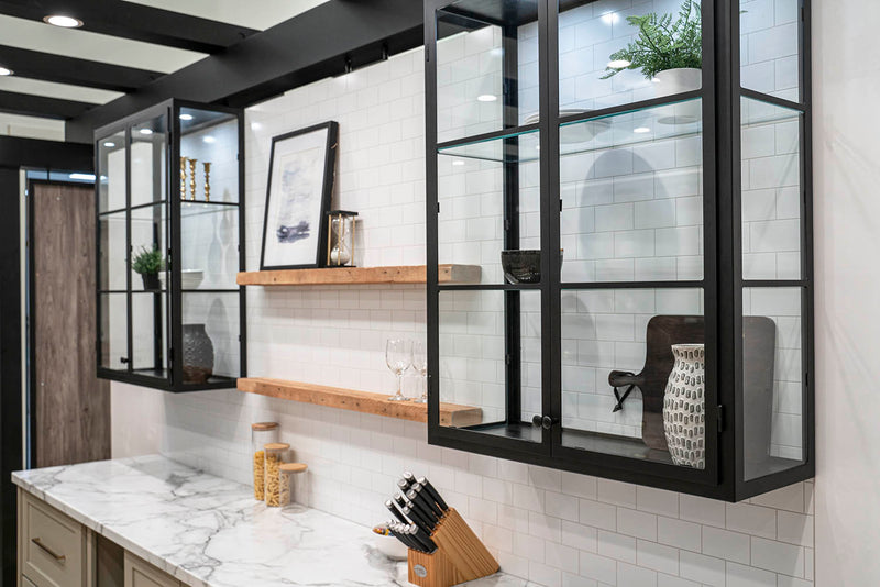 Metal with Glass Cabinet - Matte Black (33" - 48"W and 30" - 54"H), 15"D