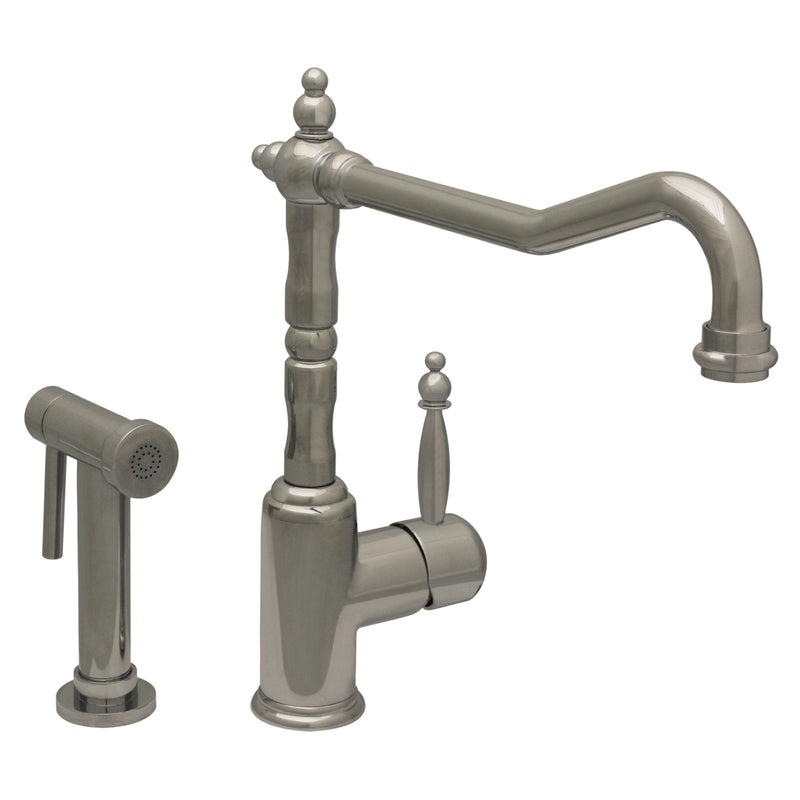 Whitehaus Jem Collection Single Lever Handle Faucet with Traditional Swivel Spout and Solid Brass Side Spray