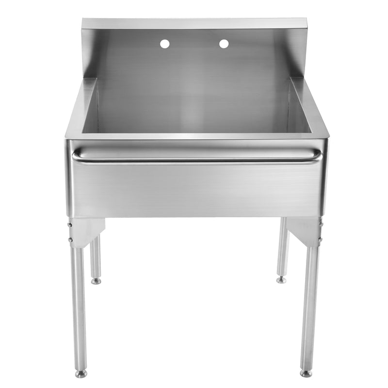 Whitehaus Pearlhaus Brushed Stainless Steel Single Bowl Commerical Freestanding Utility Sink with Towel Bar