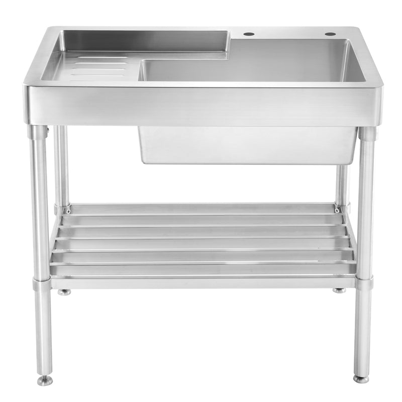 Whitehaus Pearlhaus Brushed Stainless Steel  Single Bowl, Freestanding Utility Sink with Drainboard and Lower Rack