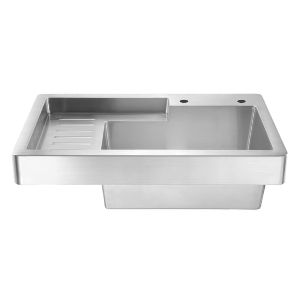 Whitehaus Pearlhaus Brushed Stainless Steel Single Bowl Drop in Utility Sink with Drainboard