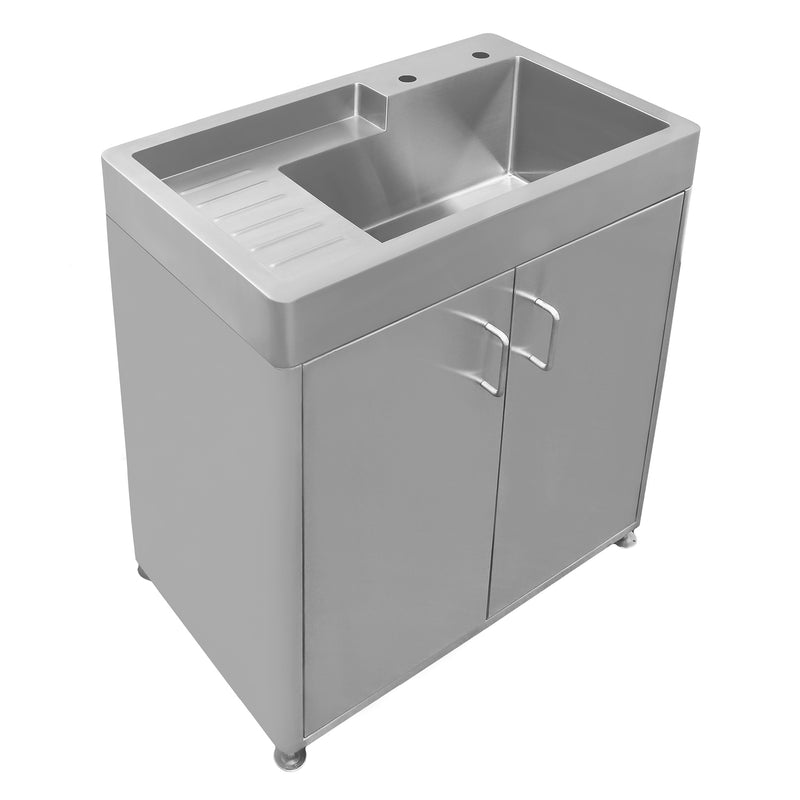 Whitehaus Pearlhaus Brushed Stainless Steel Double Door, Freestanding Cabinet with Sink