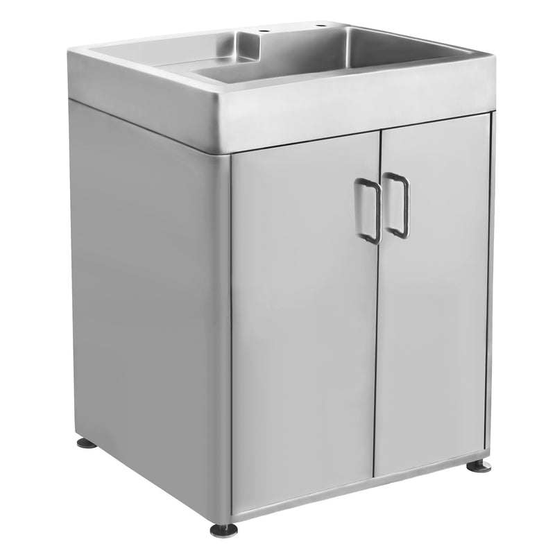 Whitehaus Pearlhaus Brushed Stainless Steel Double Door, Freestanding Cabinet with Sink