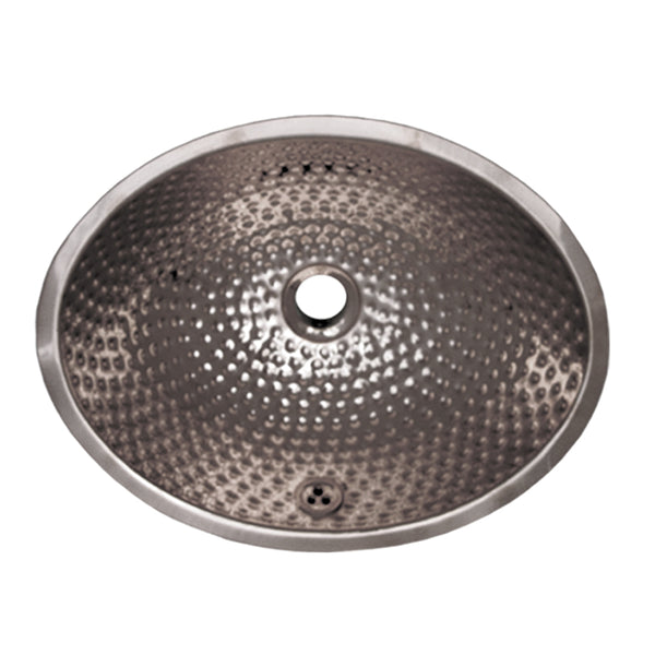 Whitehaus Decorative Oval Ball Pein Hammered Textured Undermount Basin with Overflow and a 1 1/4" Center Drain