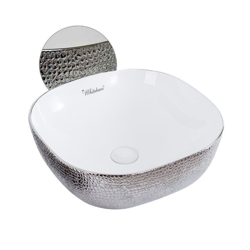 Whitehaus Isabella Plus Collection Square Above Mount Basin with an Embossed Exterior, Smooth Interior, and Center Drain