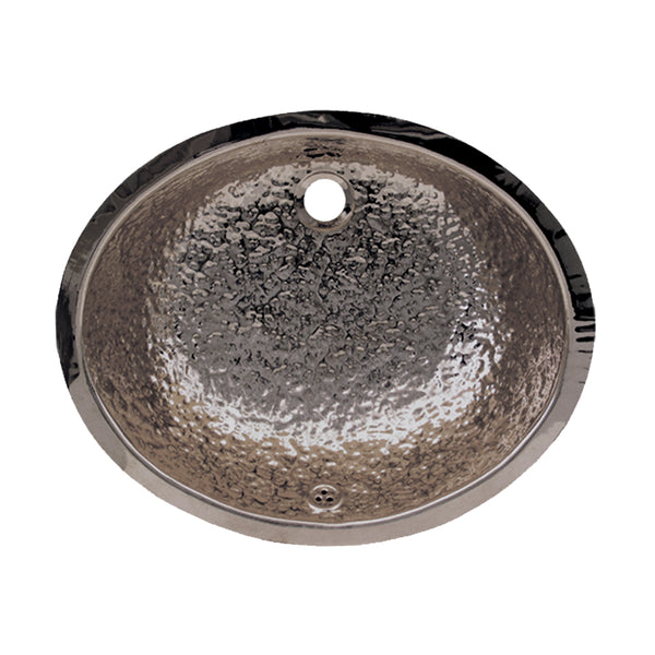 Whitehaus Decorative Oval Hammered Textured Undermount Basin with Overflow and a 1 1/2" Rear Center Drain