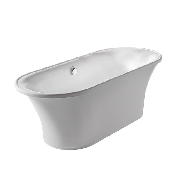 Whitehaus Bathhaus Oval Double Ended Freestanding Lucite Acrylic Bathtub with a Chrome Mechanical Pop-up Waste and Chrome Center Drain with Internal Overflow