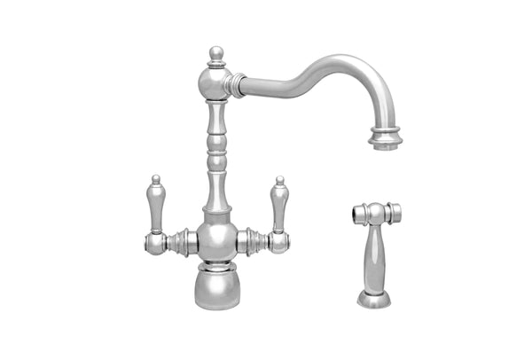 Whitehaus Englishhaus Dual Lever Handle Faucet with Traditional Swivel Spout, Solid Lever Handles and Solid Brass Side Spray