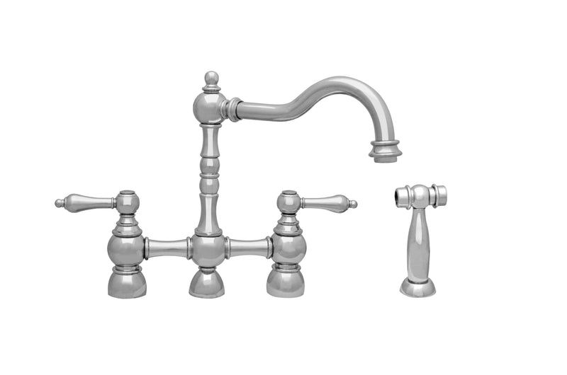 Whitehaus Englishhaus Bridge Faucet with Long Traditional Swivel Spout, Solid Lever Handles and Solid Brass Side Spray