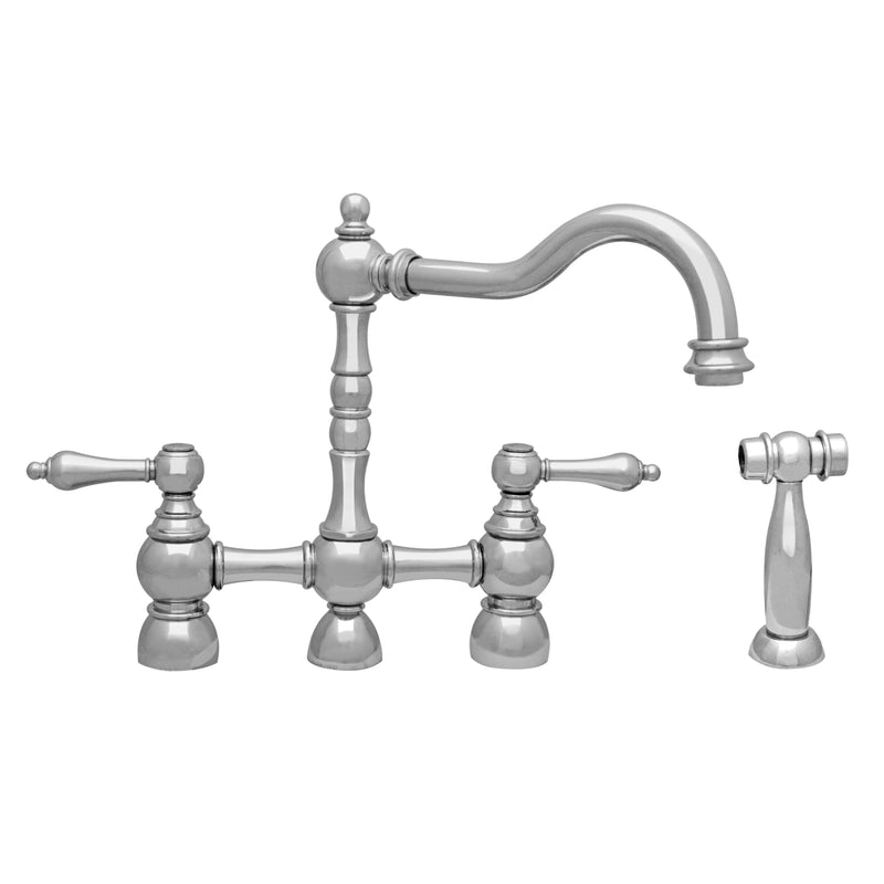 Whitehaus Englishhaus Bridge Faucet with Long Traditional Swivel Spout, Solid Lever Handles and Solid Brass Side Spray