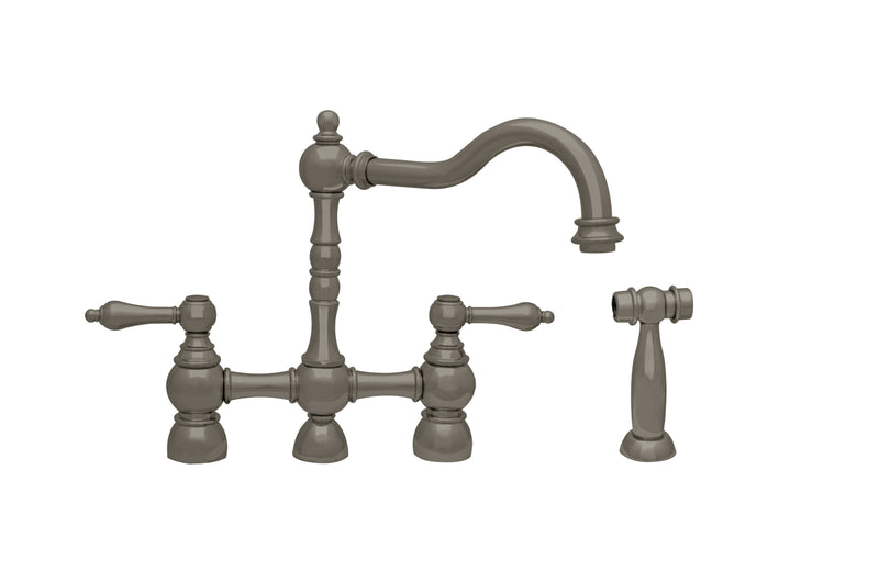 Whitehaus Englishhaus Bridge Faucet with Long Traditional Swivel Spout, Solid Lever Handles and Solid Brass Side Spray