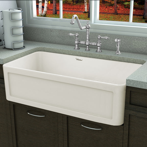 Whitehaus Fireclay 33" Large Reversible Sink with Concave Front Apron on One Side and a Plain Front Apron on the Other