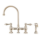 Whitehaus Vintage III Plus Bridge Faucet with Long Gooseneck Swivel Spout, Lever Handles and Solid Brass Side Spray