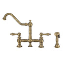 Whitehaus Vintage III Plus Bridge Faucet with Long Traditional Swivel Spout, Lever Handles and Solid Brass Side Spray