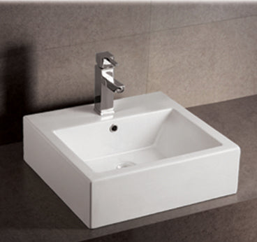 Whitehaus Isabella Collection Square Wall Mount Basin with Overflow, Single Faucet Hole and Rear Center Drain