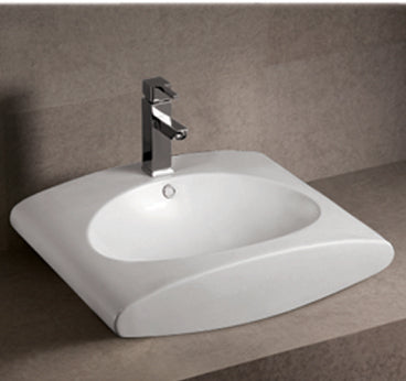 Whitehaus Isabella Collection Rectangular Wall Mount Bathroom Basin with Integrated Oval Bowl, Overflow, Single Faucet Hole and Rear Center Drain