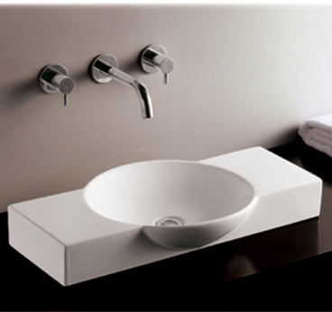 Whitehaus Isabella Collection Rectangular Above Mount Basin with Integrated Round Bowl and a Center Drain