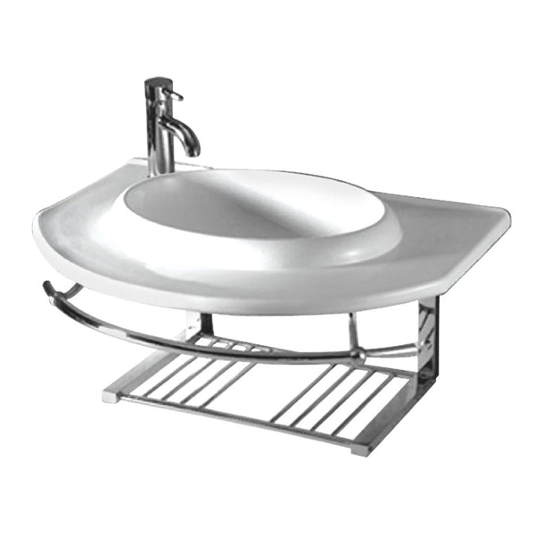 Whitehaus Isabella Collection Large Wall Mount Basin with Integrated Round Bowl, Single Faucet Hole and Center Drain