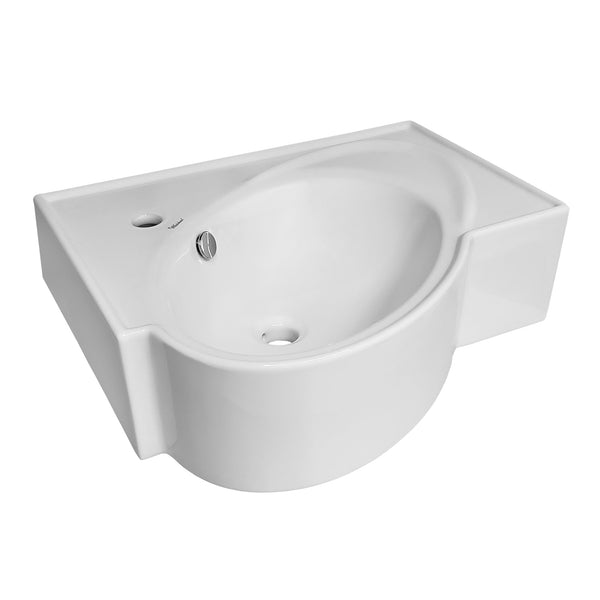 Whitehaus Isabella Collection Rectangular Wall Mount Bathroom Basin with an Integrated Oval Bowl, Overflow, Single Faucet Hole and Rear Center Drain