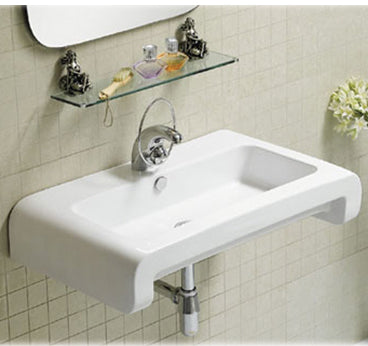 Whitehaus Isabella Collection Rectangular Wall Mount Basin with Overflow, Single Faucet Hole and Rear Center Drain