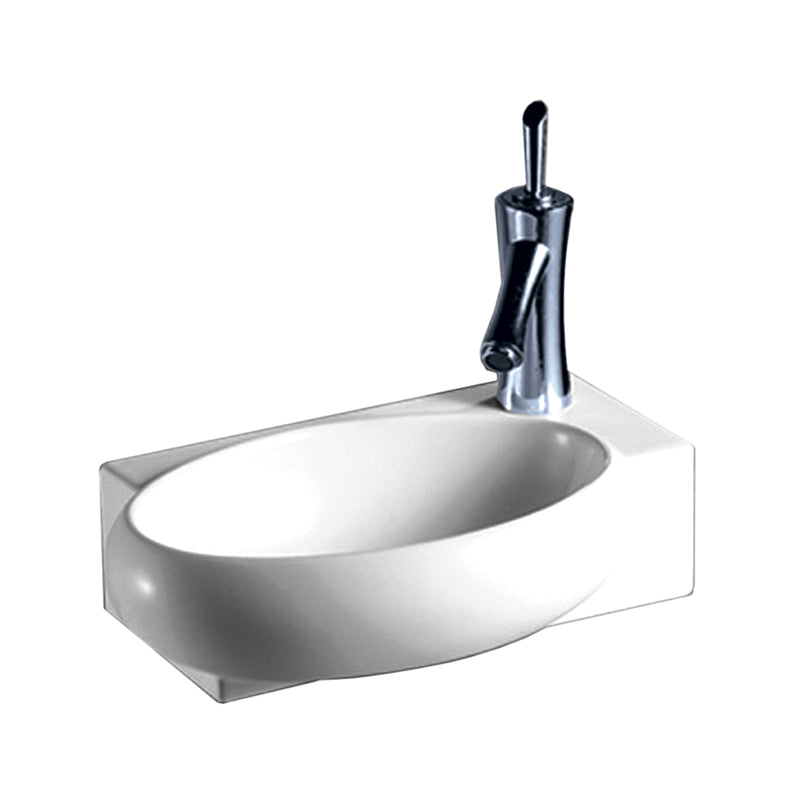 Whitehaus Isabella Collection Rectangular Wall Mount Bathroom Basin with Integrated Oval Bowl and Right Offset Single Faucet Hole